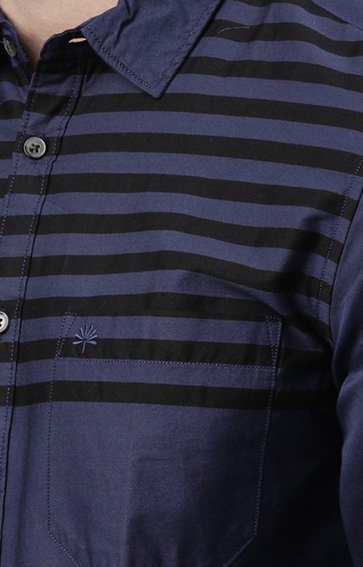 Chennis | Men's Blue Cotton Striped Casual Shirt 4