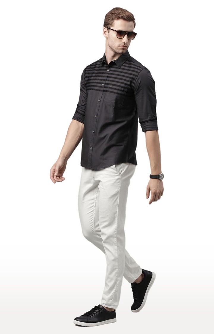 Chennis | Men's Grey Cotton Striped Casual Shirt 1