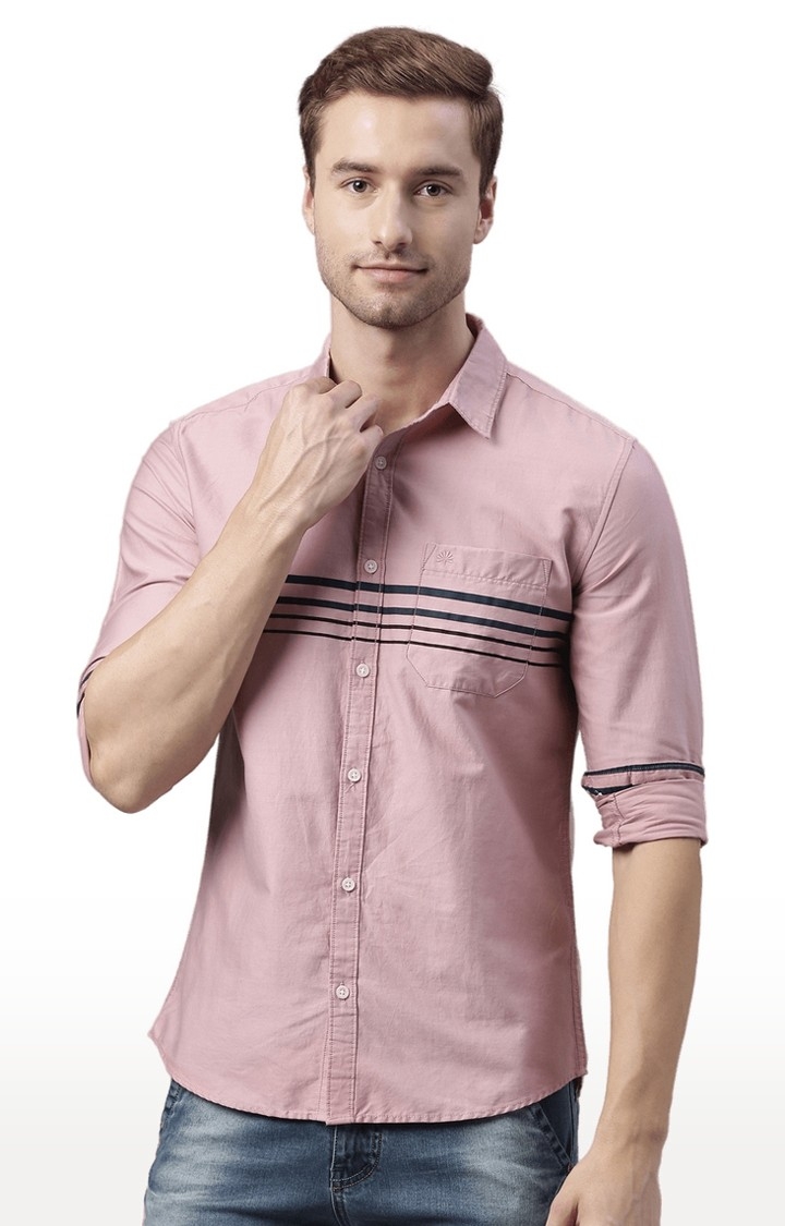 Chennis | Men's Pink Cotton Striped Casual Shirt 0
