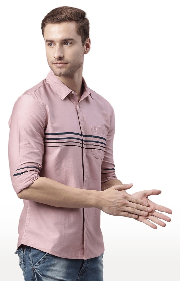Chennis | Men's Pink Cotton Striped Casual Shirt 2