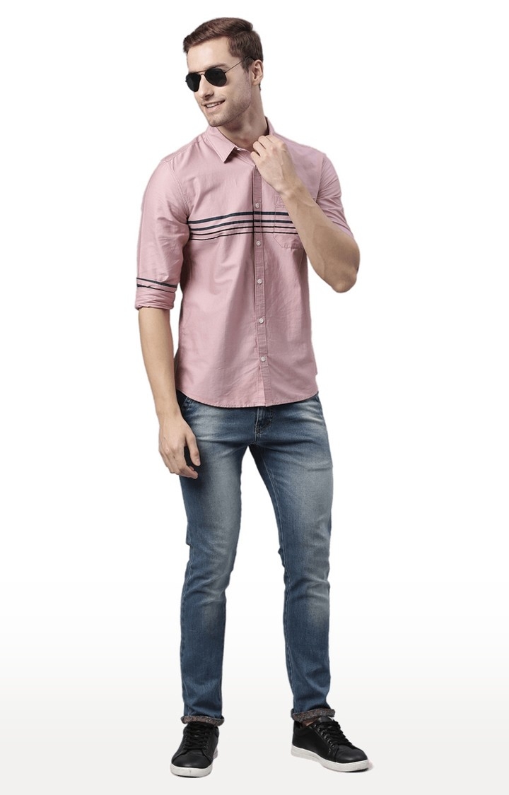 Chennis | Men's Pink Cotton Striped Casual Shirt 1