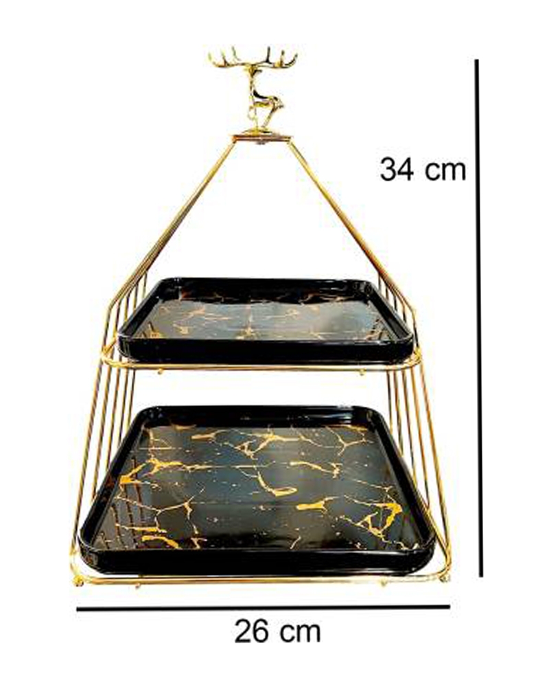 Order Happiness | Order Happiness Gold & Black Ceramic and Metal Stand Tray Serving Set (Pack of 2) 3