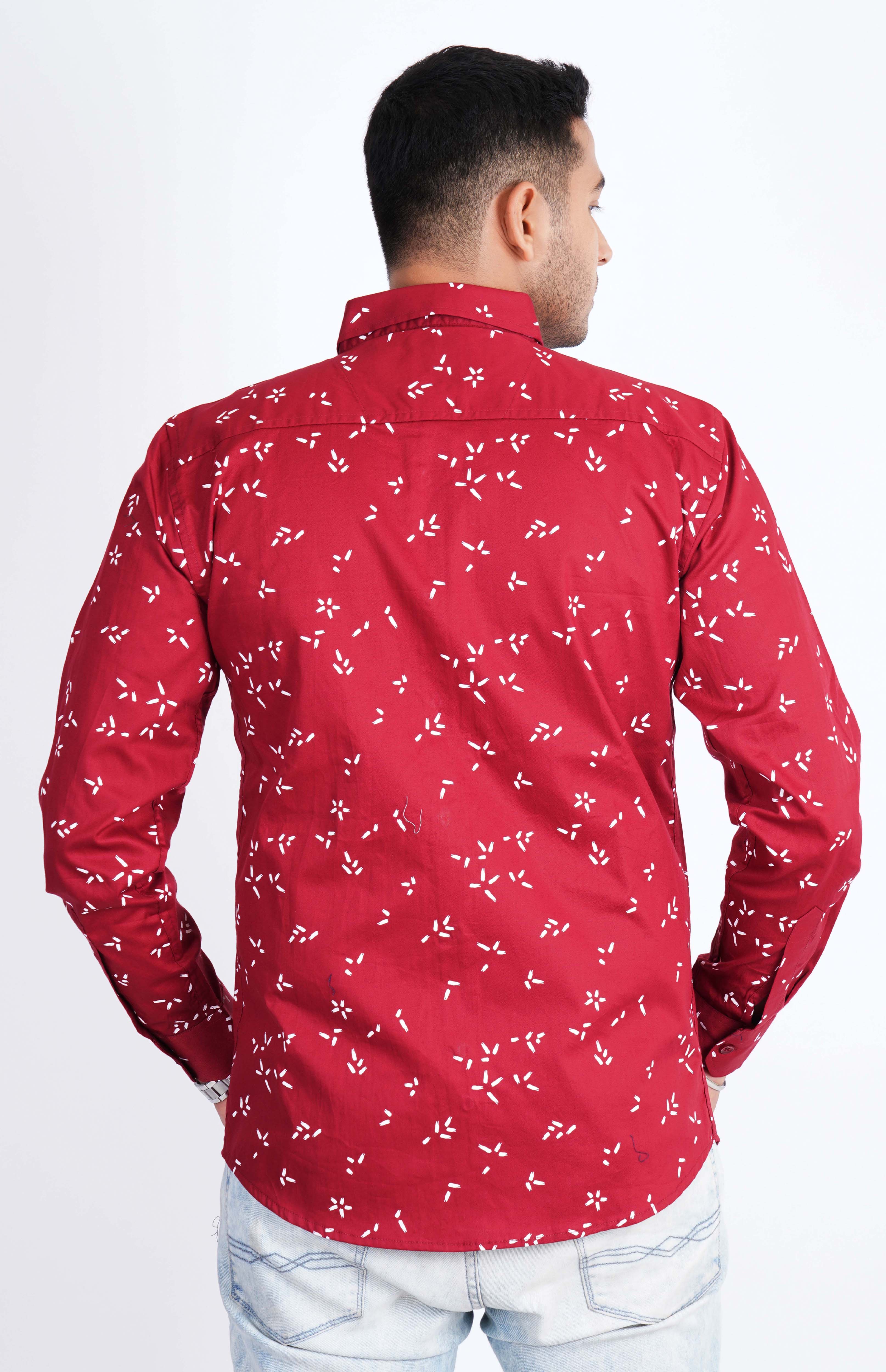 Red White Super Print Cotton Shirt