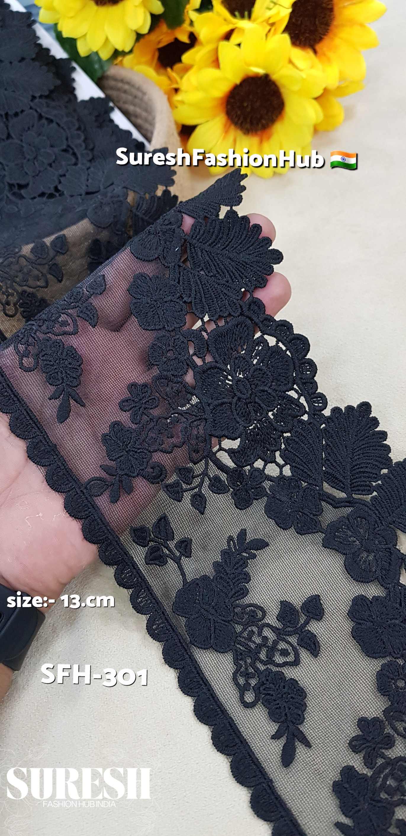 Black One-Sided Organza GPO Lace with Transparent Sequins