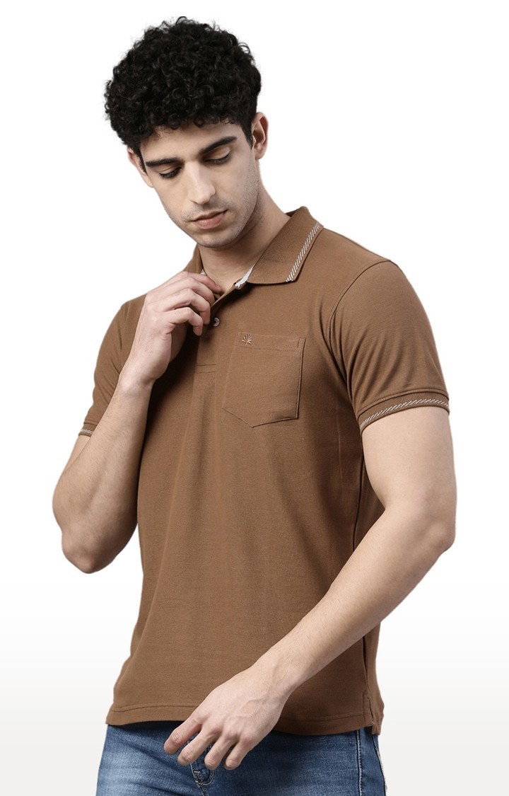 Chennis | Men's Brown Cotton Solid Regular T-Shirt 2