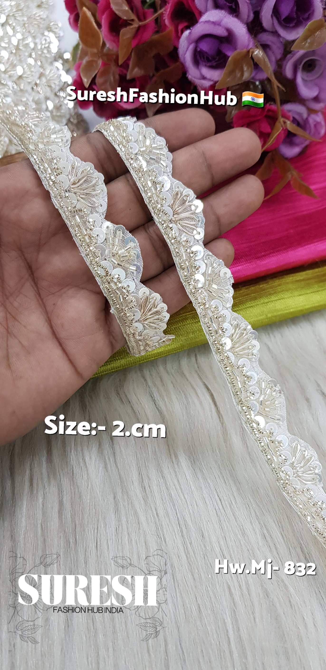 Water Gold with Cutdhana Beads Scalloped Handmade Border – Mj-832