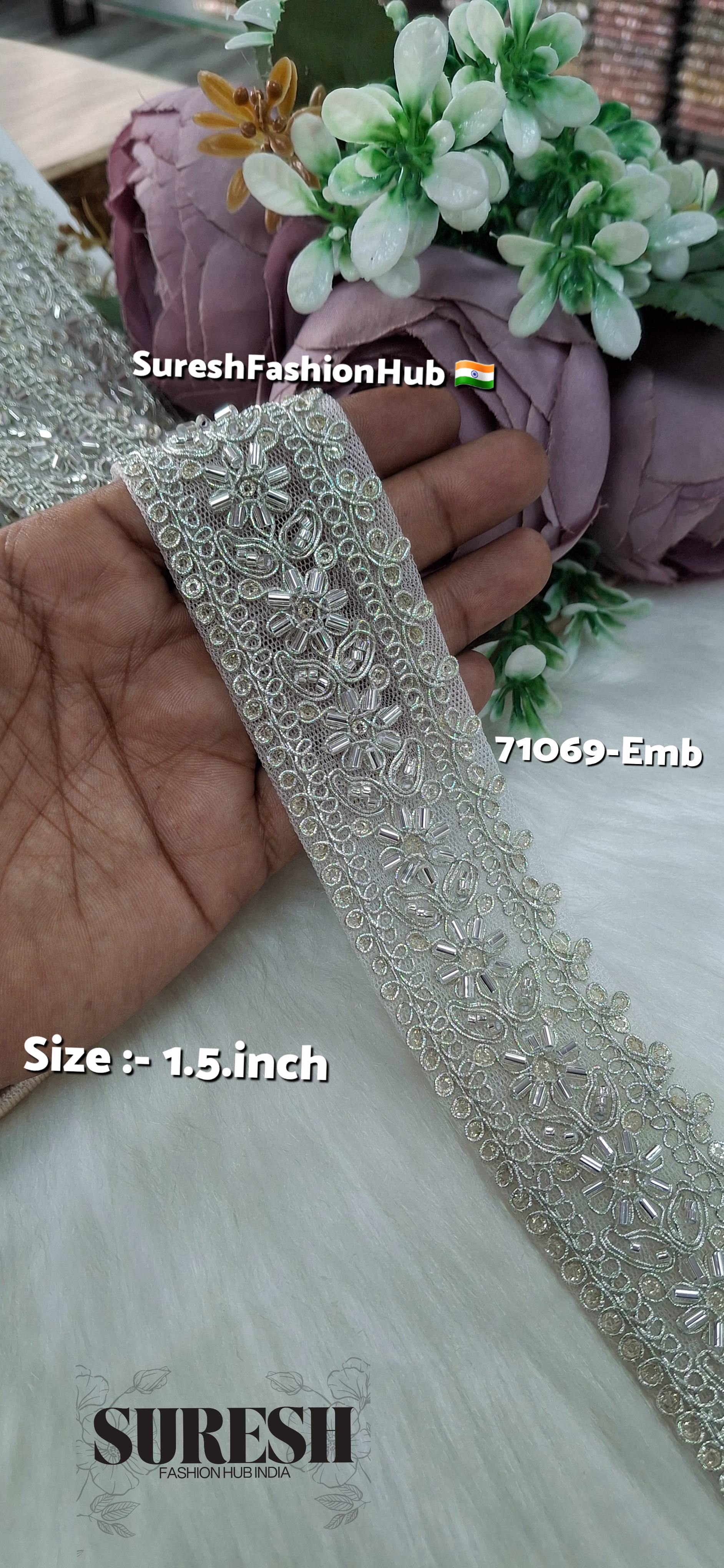 Water Silver Charm Embroidery Border