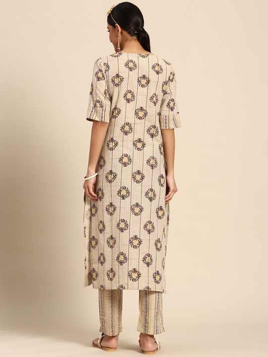 Taupe printed Kurta with Trousers