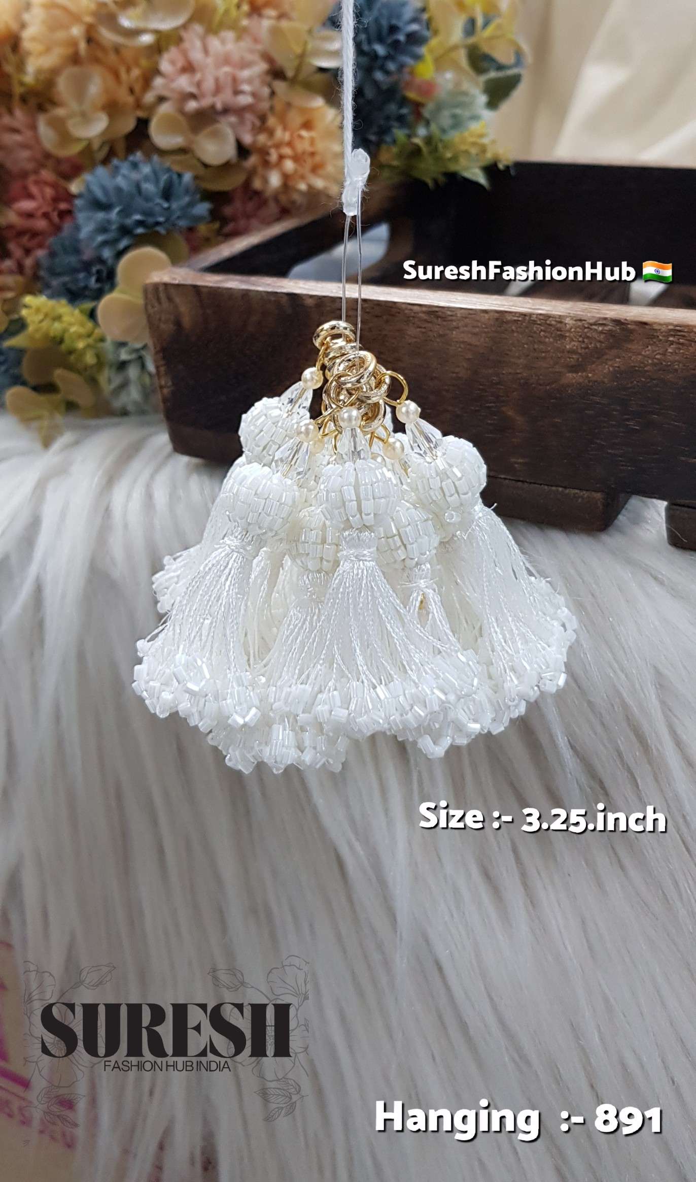 H-891 Regal Handcrafted Cutdhana Tassel – Pearl White