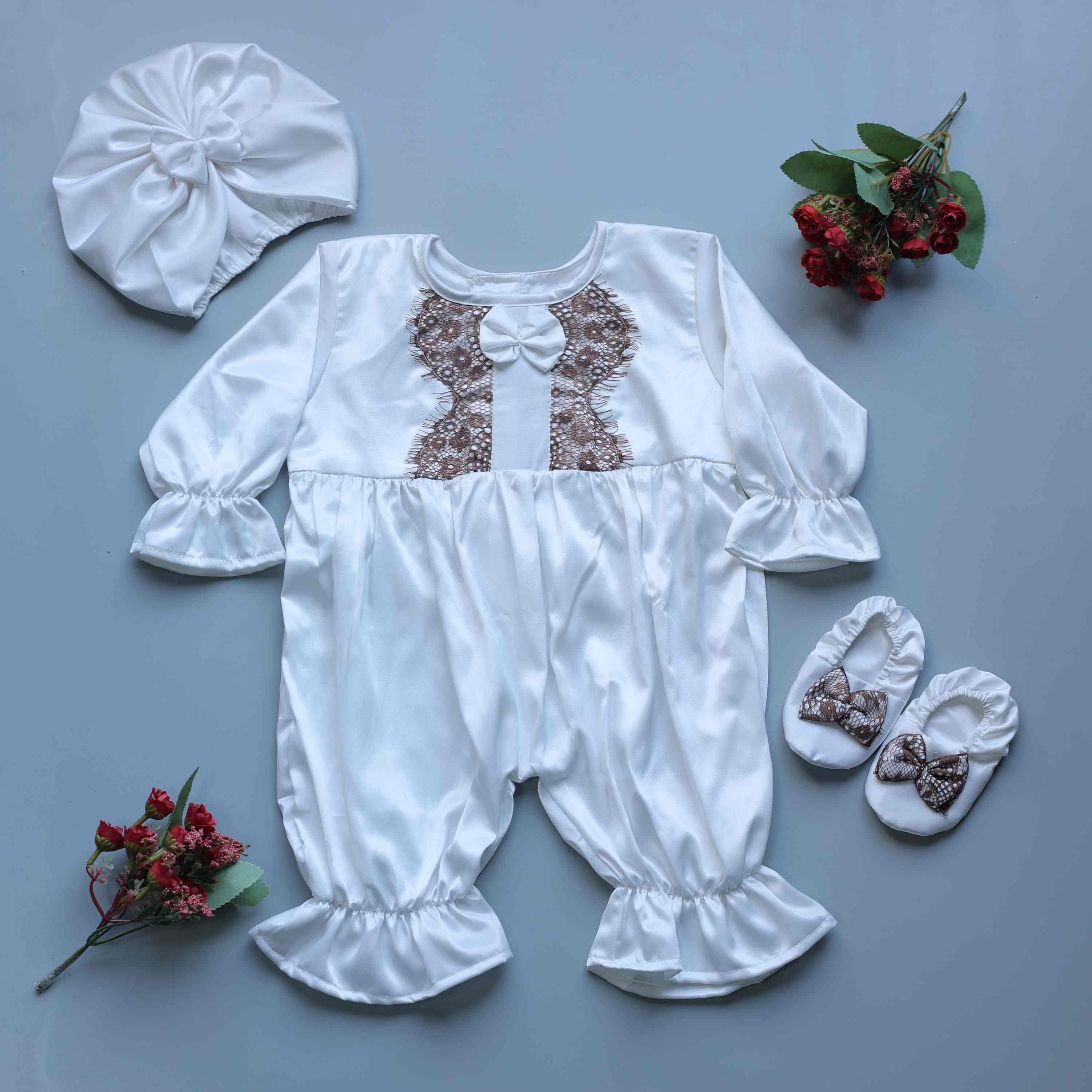 White Dove Satin Romper and Turban Set