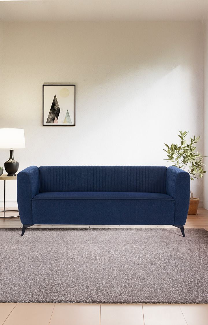 neudot Diva Sofa for Living Room |3 Persons Sofa|Premium Fabric with Cushioned Armrest | Solid Wood Frame|3 Seater in Cobalt Blue Color