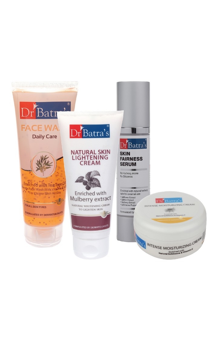 Dr Batra's | Dr Batra's Skin Fairness Serum - 50 G , Face Wash Daily Care - 100 gm, Natural Skin Lightening Cream - 100 gm and Intense Moisturizing Cream -100 G (Pack of 4) 0