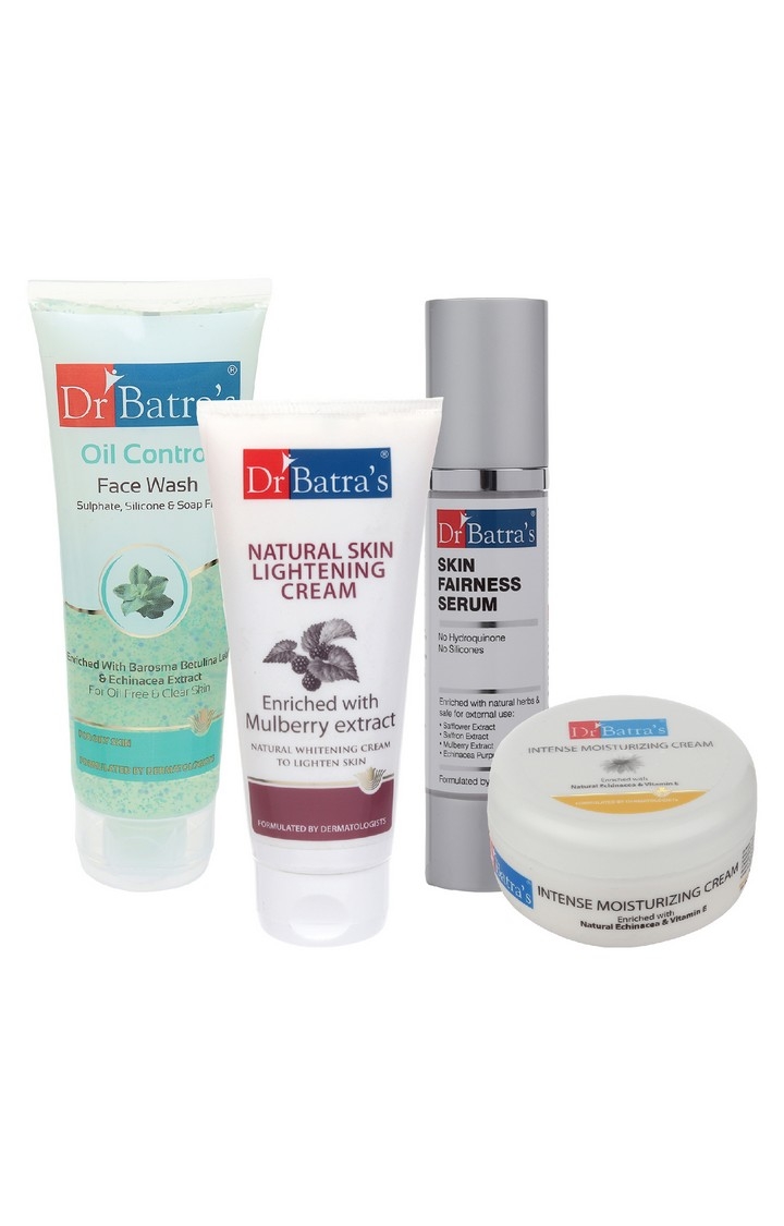 Dr Batra's | Dr Batra's Skin Fairness Serum - 50 G, Face Wash Oil Control - 100 gm, Natural Skin Lightening Cream - 100 gm and Intense Moisturizing Cream -100 G  (Pack of 4) 0
