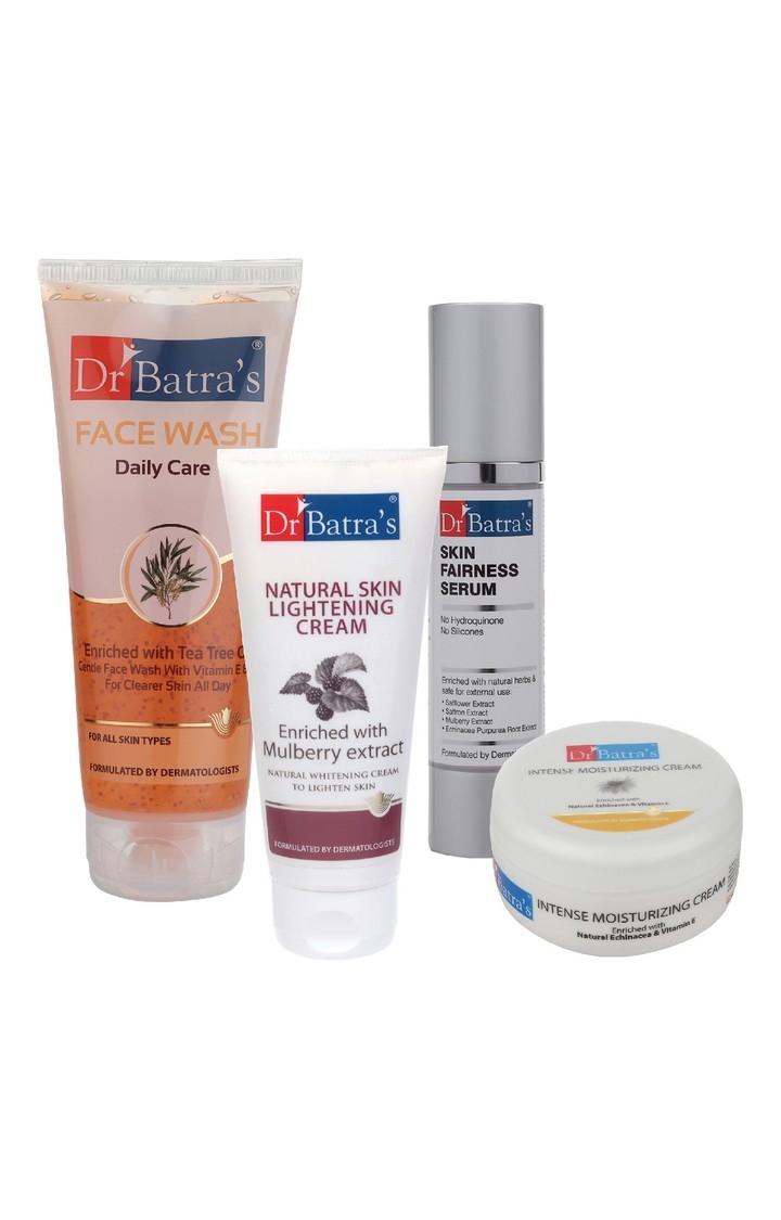 Dr Batra's | Dr Batra's Skin Fairness Serum - 50 G, Face Wash Daily Care - 200 gm, Natural Skin Lightening Cream - 100 gm and Intense Moisturizing Cream -100 G (Pack of 4) 0