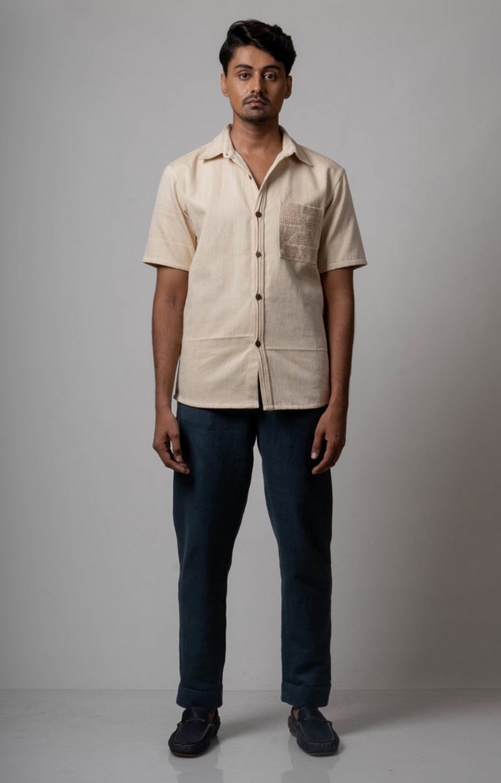 Lafaani | Men's Blue Cotton Solid Trouser