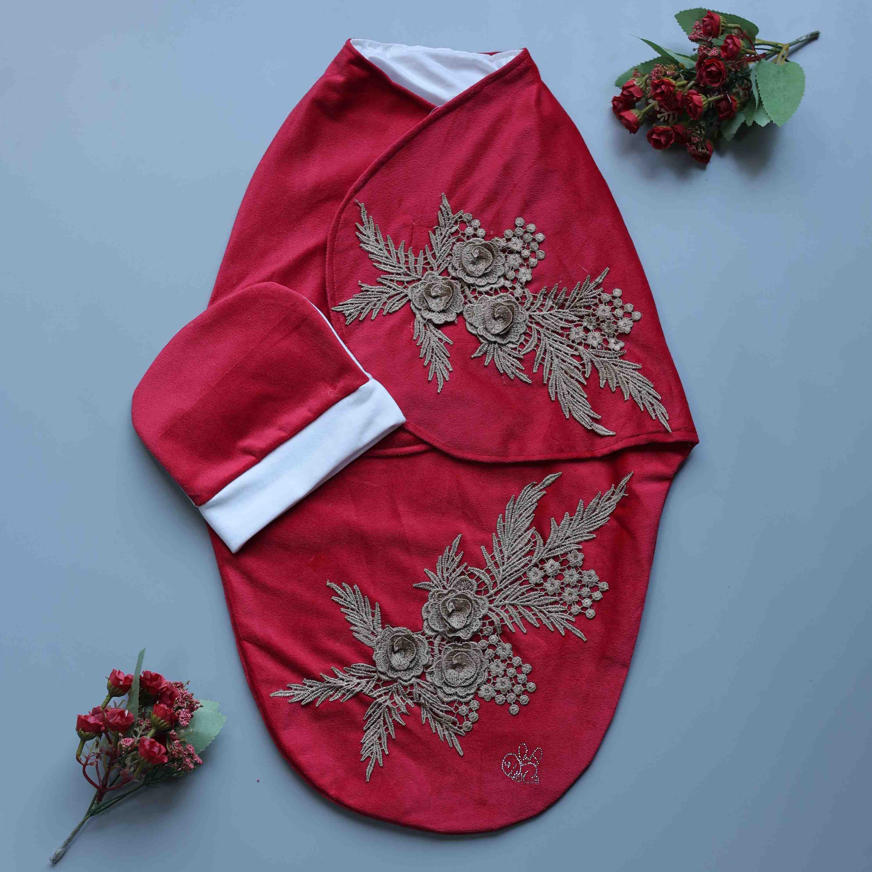 Scarlet Blossom Velour Swaddle Set
