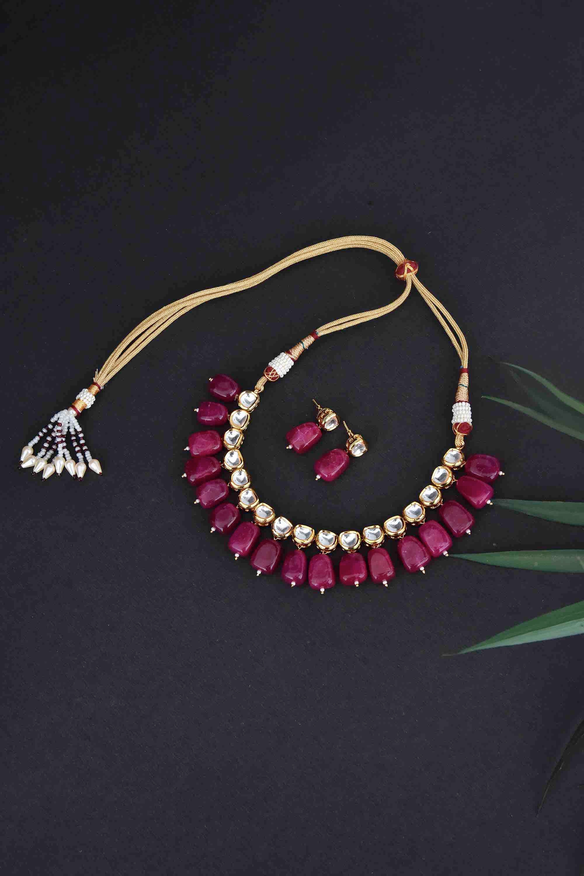 Swabhimann Jewellery | Shereena Maroon Kundan Necklace Set 3
