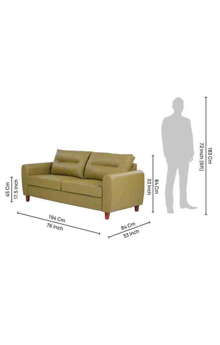 neudot Scott Sofa for Living Room |3 Persons Sofa|Premium Leatherette with Cushioned Armrest | Solid Wood Frame|3 Seater in Misty Green Color