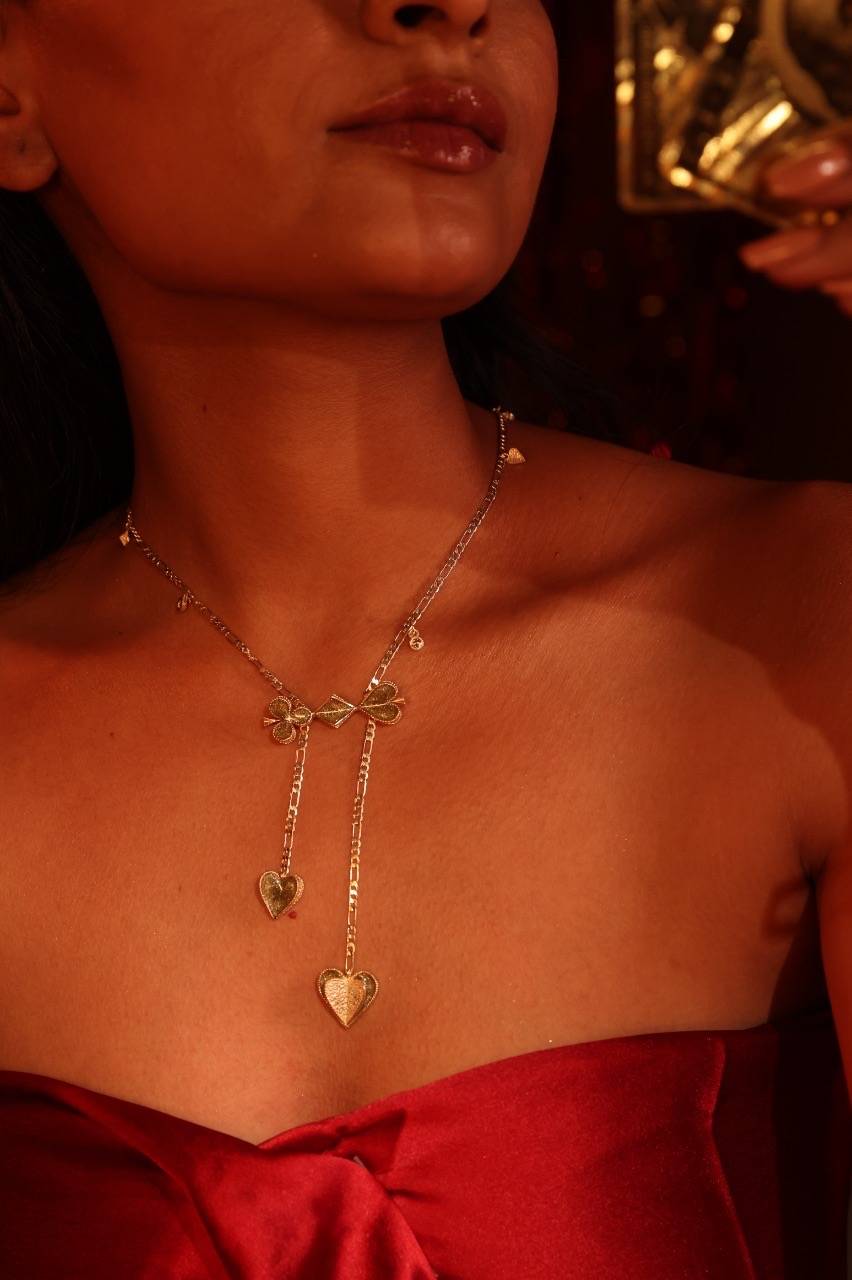Gold Double Heart Suits Chain Neckalce