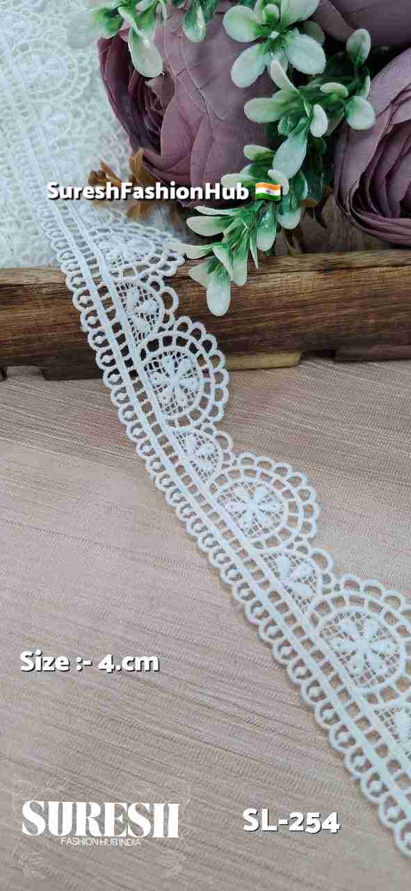 White Floral One Side Imported GPO Lace – Design SL-254 (4cm)
