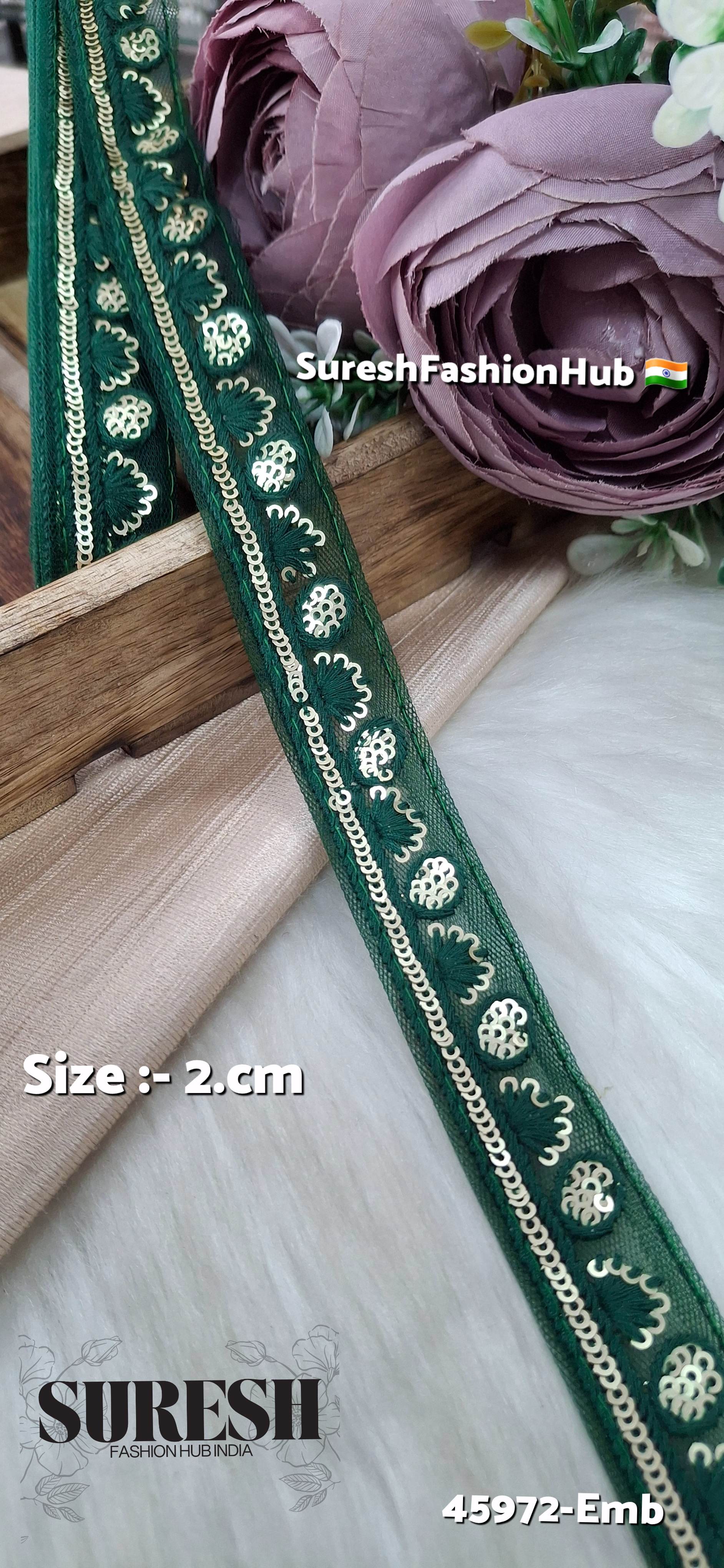 Bottle Green Yellow Tone-on-Tone Embroidery Lace