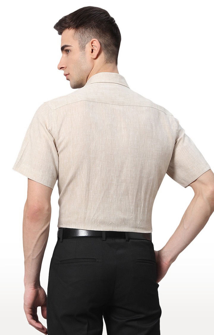 JadeBlue | LCM60889 BEIGE SELF Men's Beige Linen Solid Formal Shirts 2