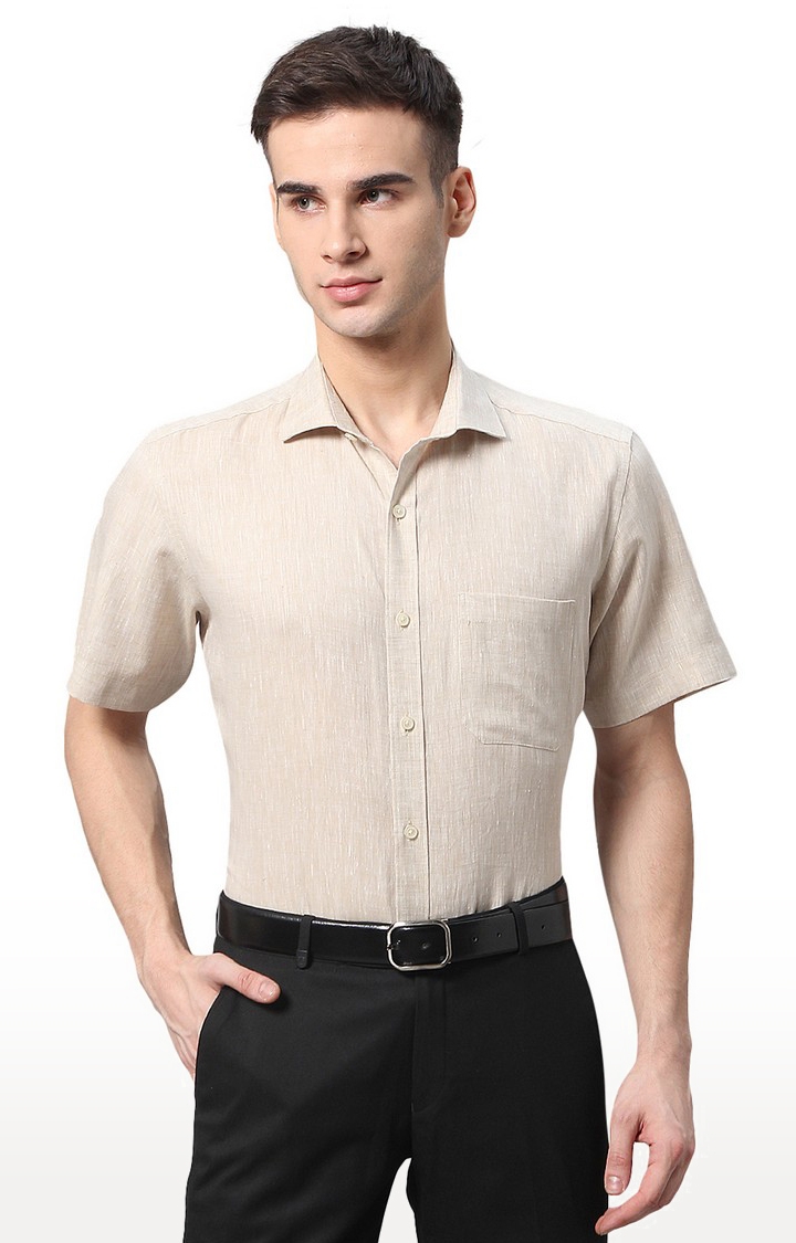 JadeBlue | LCM60889 BEIGE SELF Men's Beige Linen Solid Formal Shirts 0