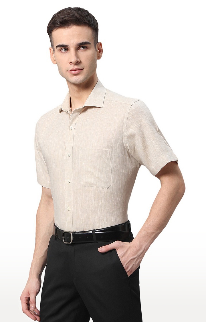 JadeBlue | LCM60889 BEIGE SELF Men's Beige Linen Solid Formal Shirts 1