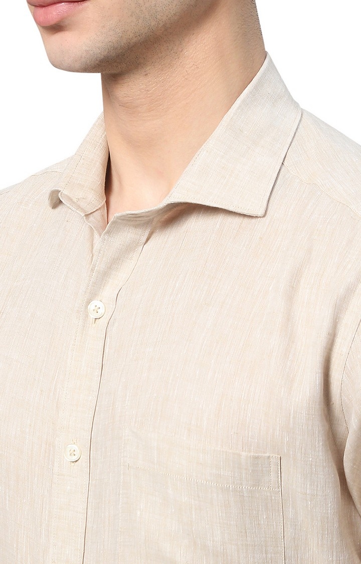 JadeBlue | LCM60889 BEIGE SELF Men's Beige Linen Solid Formal Shirts 3