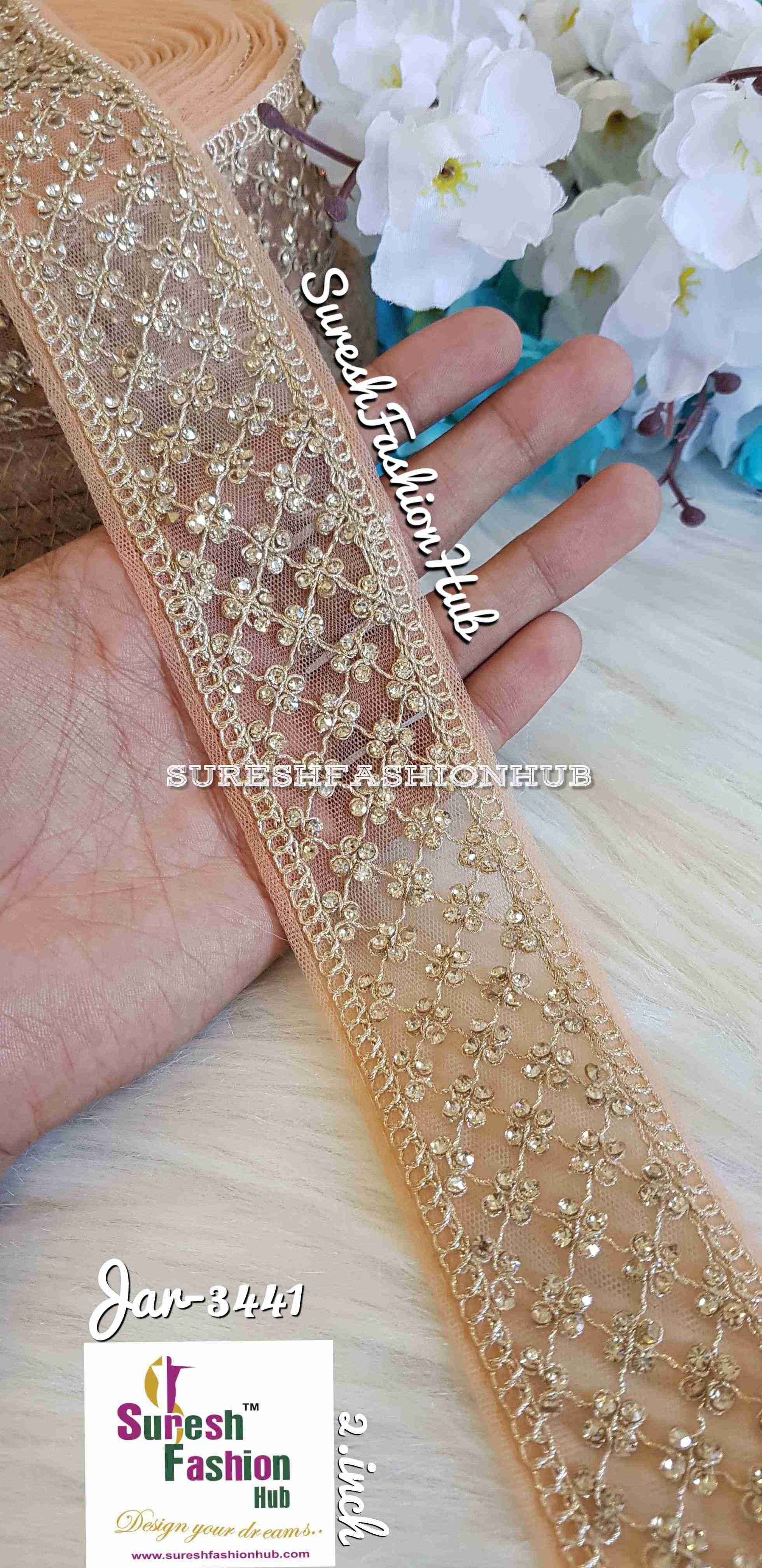 Gemstone Garden Chickoo  Embroidered Trim