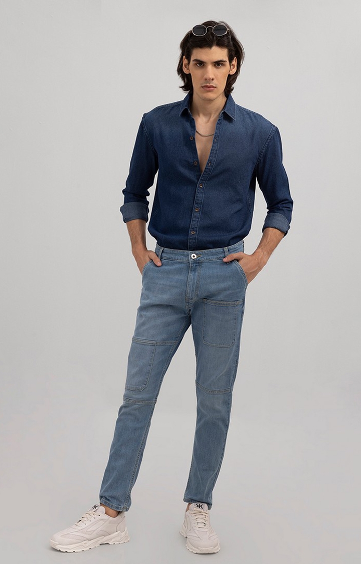 SNITCH | Men's Blue Cotton Solid Regular Jeans 1
