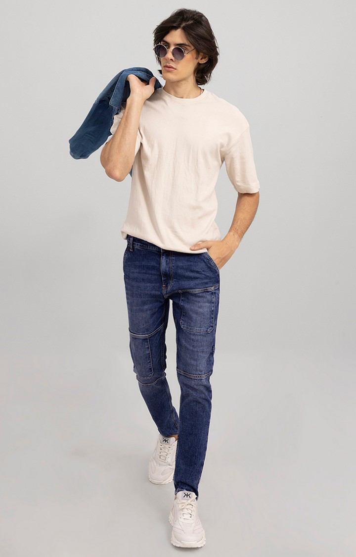 Men's Blue Cotton Solid Regular Jeans