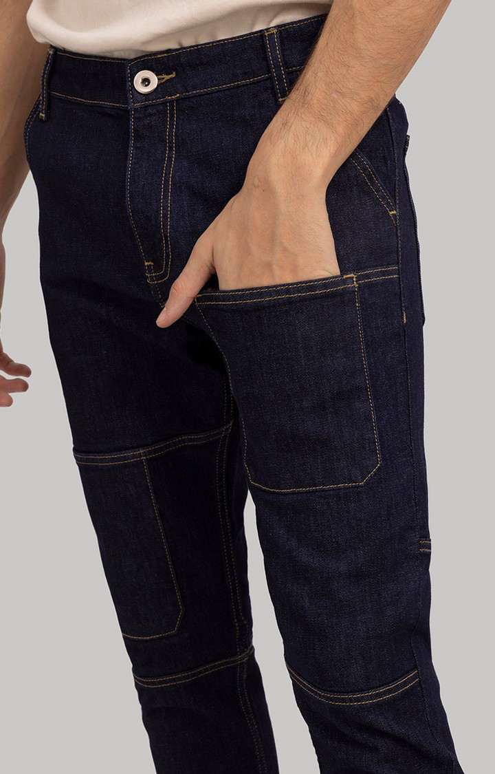 Men's Blue Cotton Solid Regular Jeans