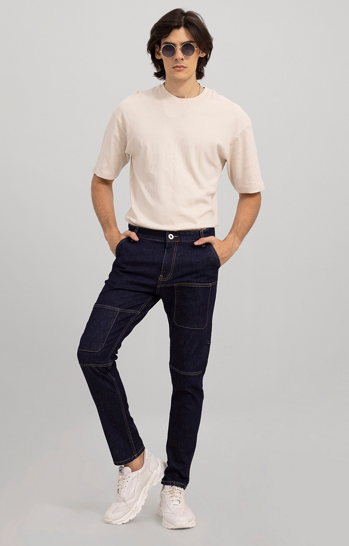 Men's Blue Cotton Solid Regular Jeans