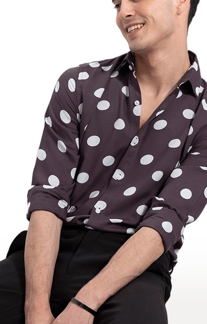 Men's Brown Rayon Polka Dots Casual Shirt