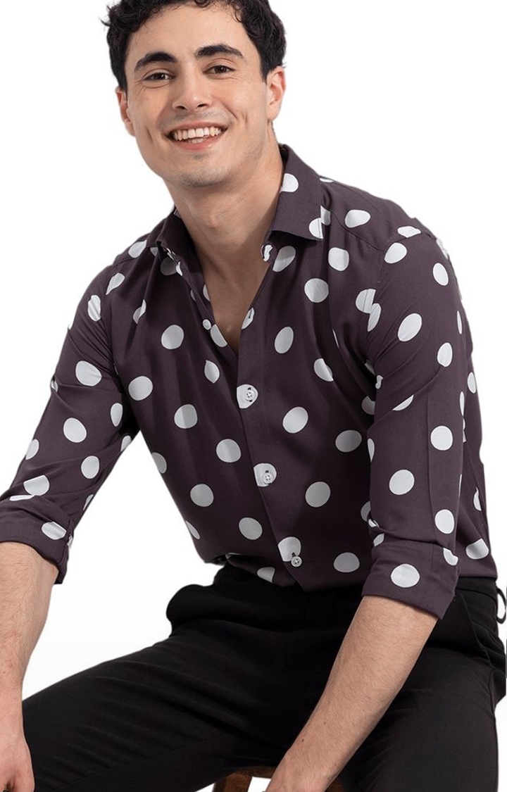 Men's Brown Rayon Polka Dots Casual Shirt