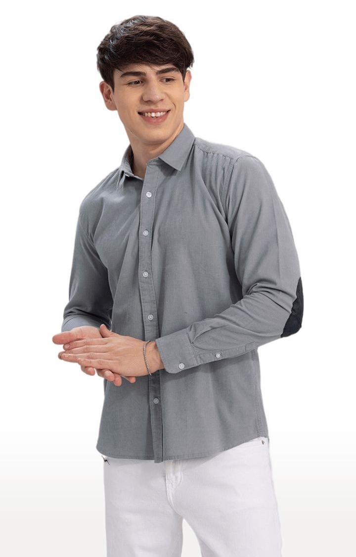 SNITCH | Men's Grey Cotton Solid Casual Shirt