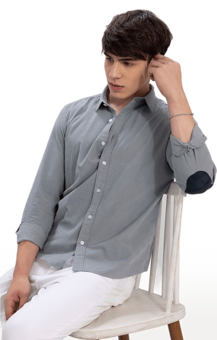 Men's Grey Cotton Solid Casual Shirt