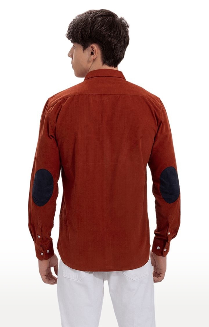 Men's Red Cotton Solid Casual Shirt