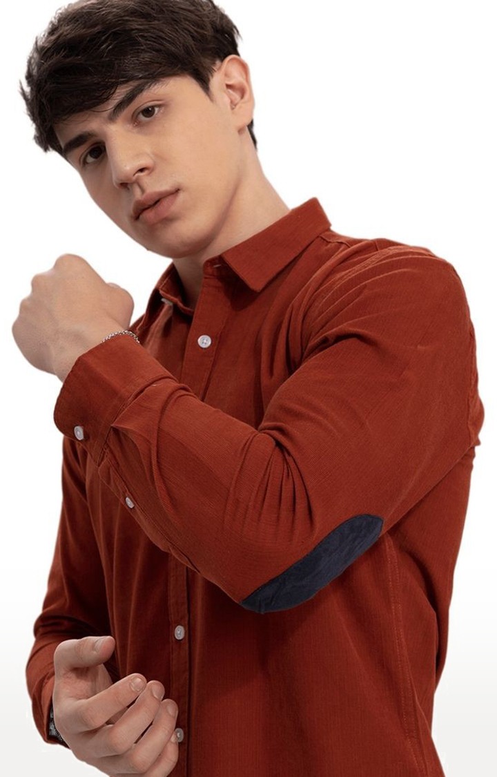 Men's Red Cotton Solid Casual Shirt