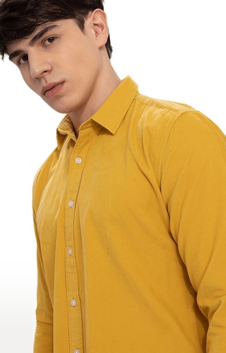 Men's Yellow Cotton Solid Casual Shirt