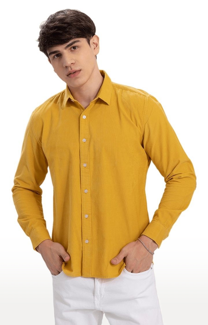 Men's Yellow Cotton Solid Casual Shirt