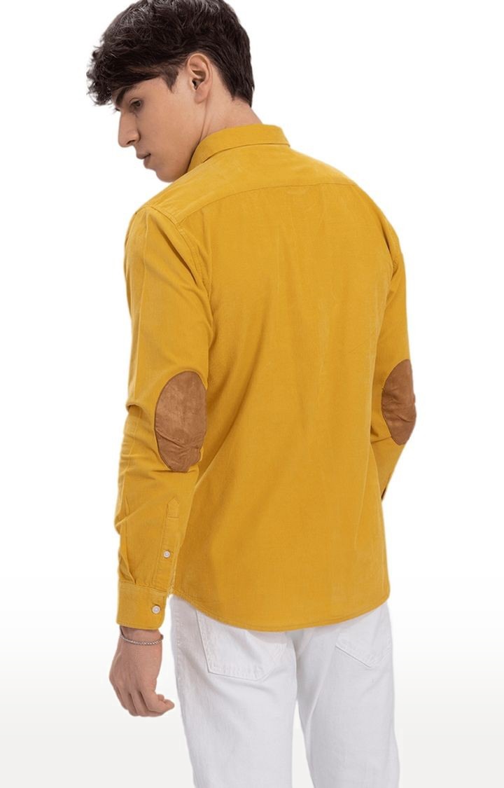 Men's Yellow Cotton Solid Casual Shirt