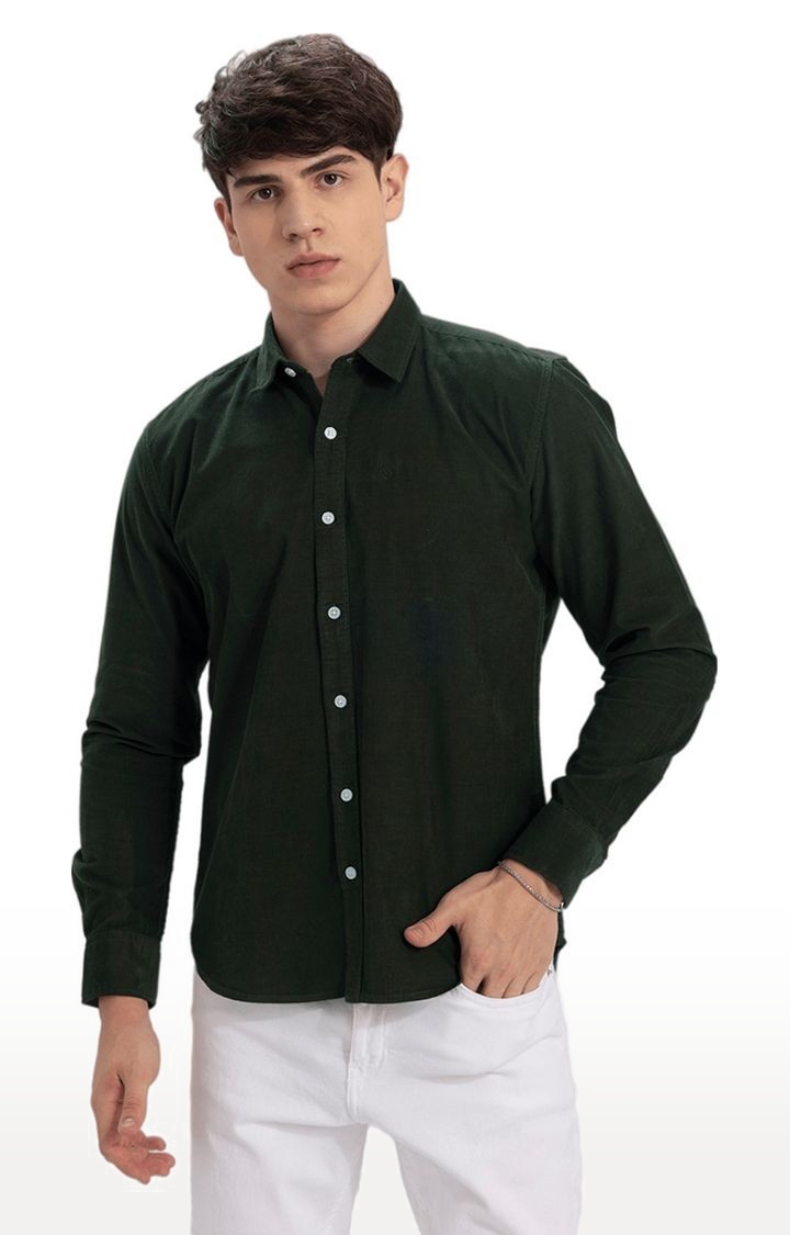 SNITCH | Men's Olive Green Cotton Solid Casual Shirt