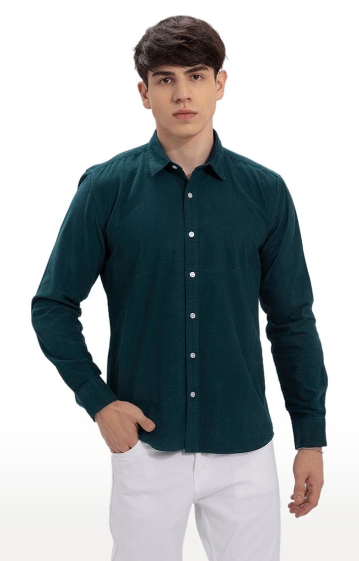 SNITCH | Men's Green Cotton Solid Casual Shirt