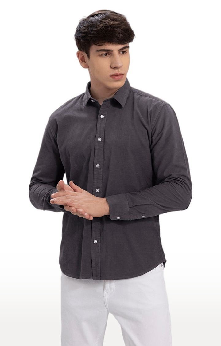 SNITCH | Men's Grey Cotton Solid Casual Shirt