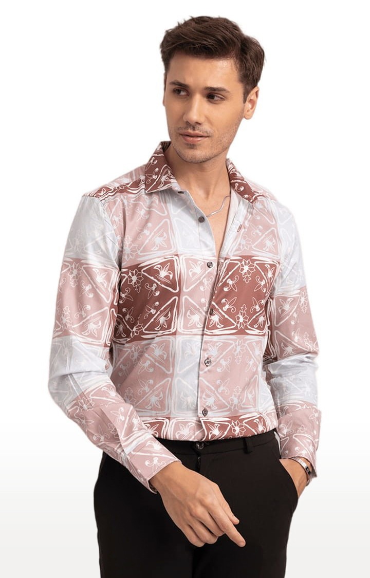 Men's Tile Print Brown Shirt