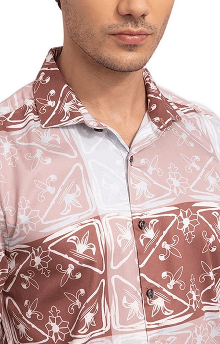 Men's Tile Print Brown Shirt