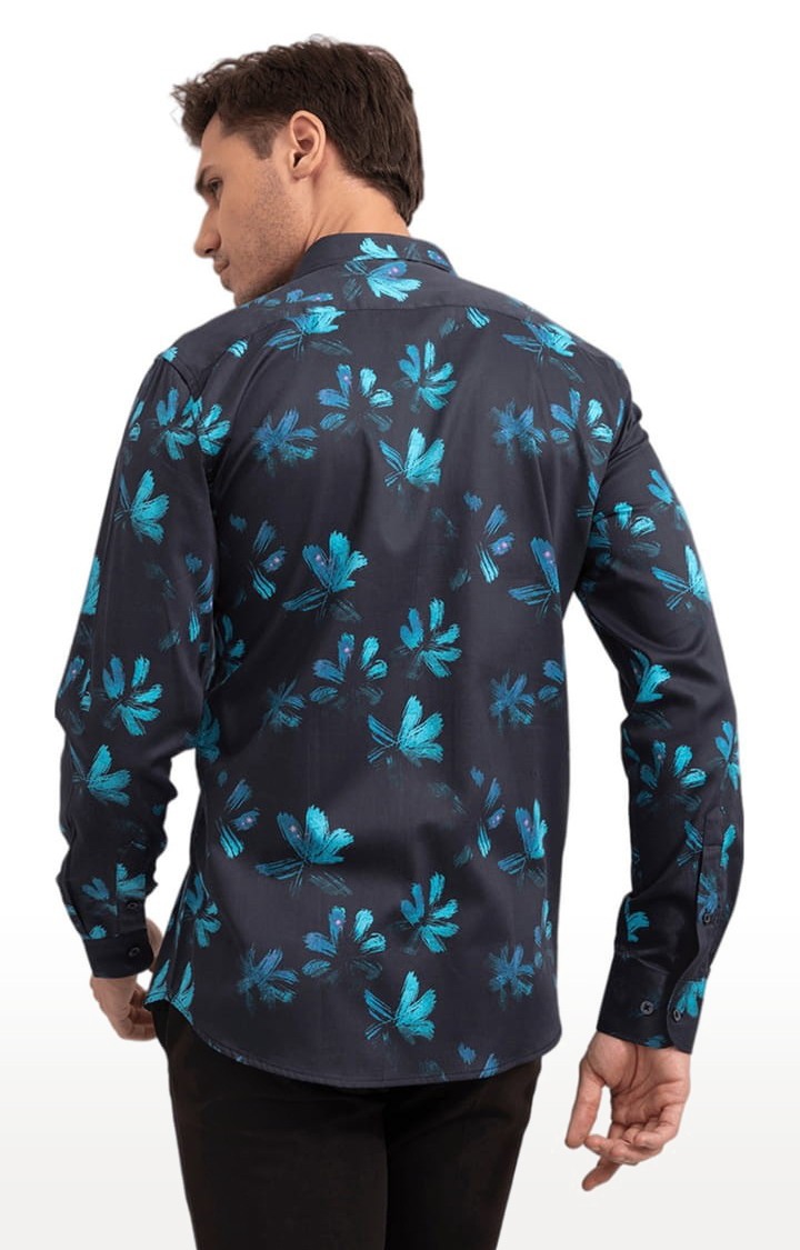 Men's Navy Blue Cotton Printed Casual Shirt