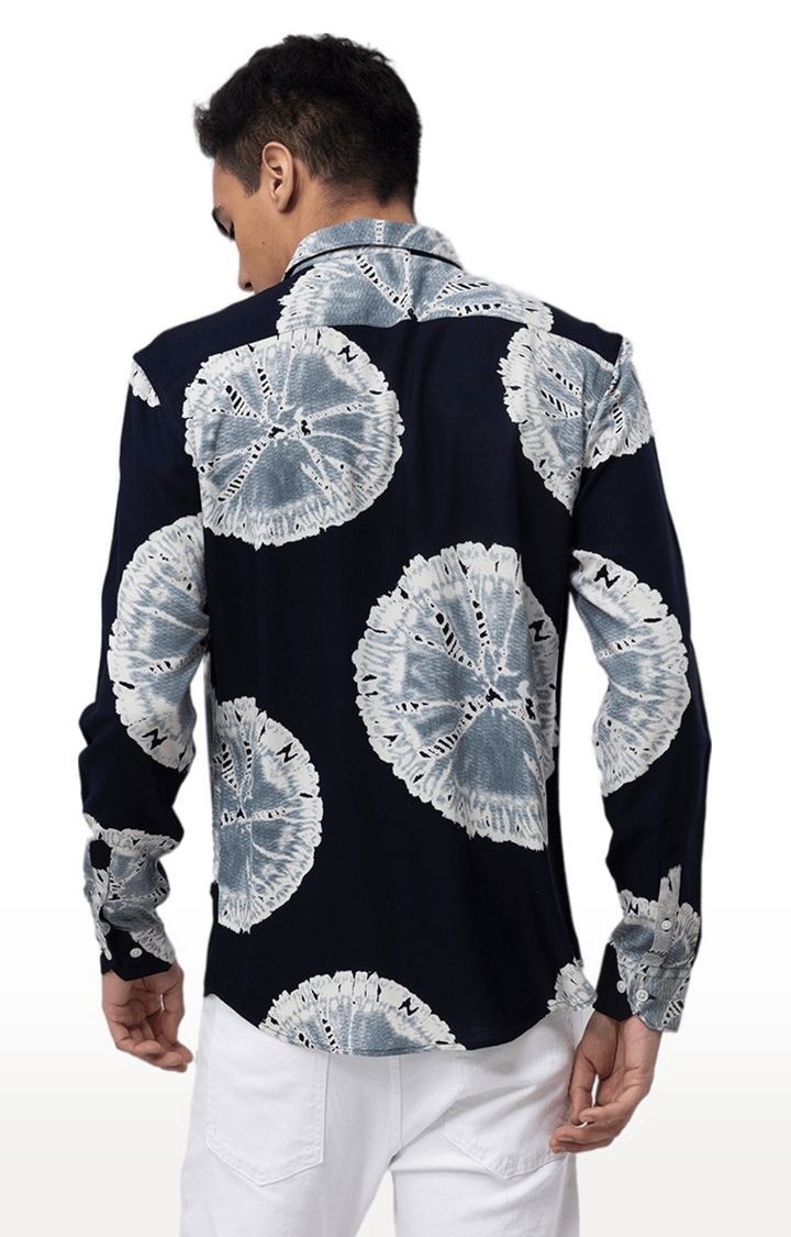 Men's Blue Rayon Printed Casual Shirt